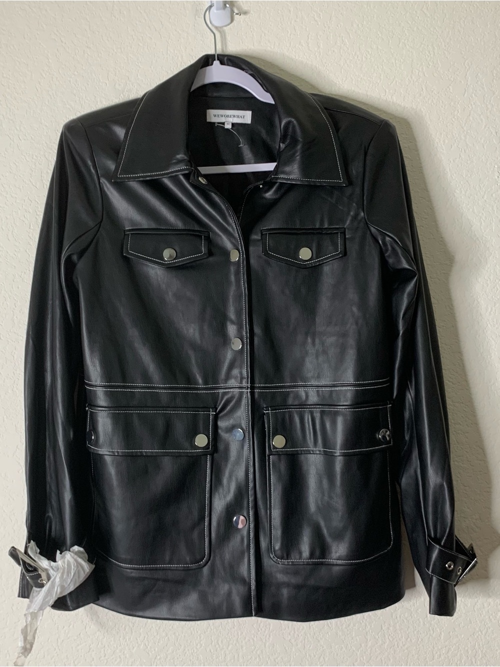 We wore what womens black vegan leather western jacket XS